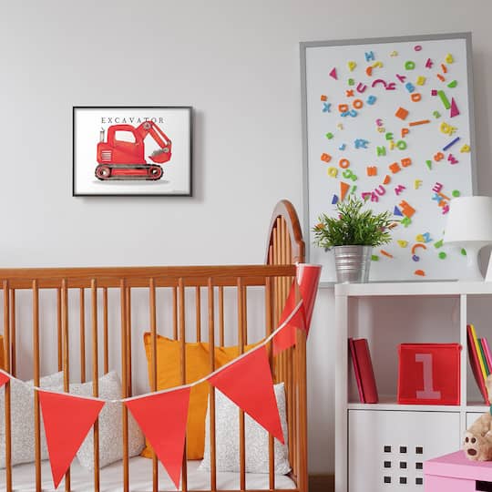 Stupell Industries Red Excavator Truck Traditional Construction Vehicle in Black Frame Wall Art